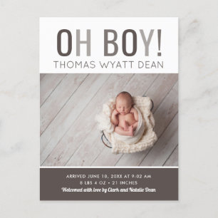 Carte Postale Faire-part Annonce de naissance Oh Boy Photo