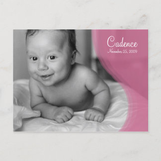 Carte Postale Faire-part Annonce de naissance photo avec ondulation rose
