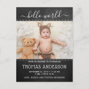 Carte Postale Faire-part Annonce de naissance photo avec tableau noir à la 