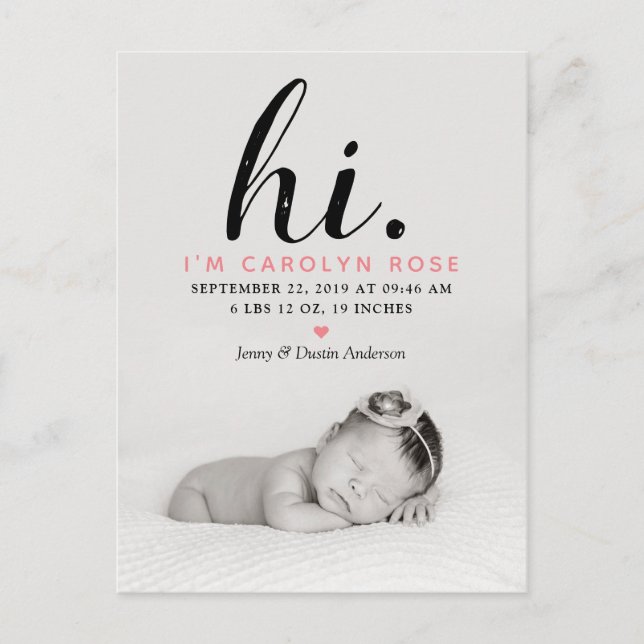 Carte Postale Faire-part Annonce de naissance photo "Salut." Typographie mo (Devant)