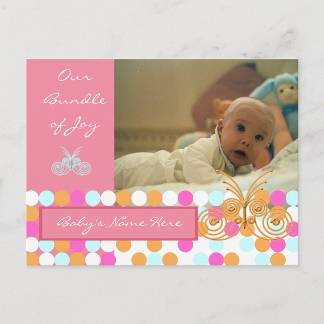 Carte Postale Faire-part Annonce de naissance Rose (Devant)