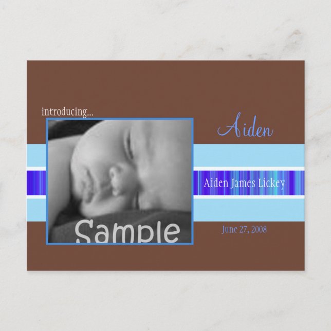 Carte Postale Faire-part Annonce de naissance Ruban Bleu (Devant)