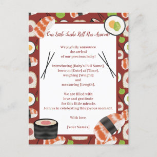 Carte Postale Faire-part Annonce de naissance Sushi Neutre
