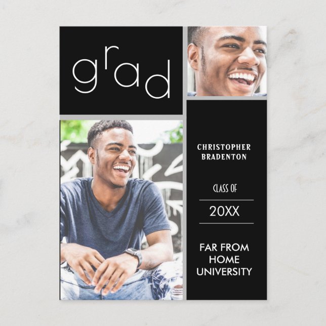 Carte Postale Faire-part Annonce de photo double noir diplômé (Devant)