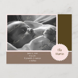 Carte Postale Faire-part Annonce de photo marron et rose (personnalisable)
