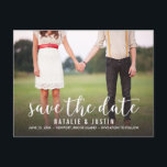 Carte Postale Faire-part Annonce de sauvegarde de date de fantaisie photo<br><div class="desc">Annonce de sauvegarde de date fantaisiste et élégante avec photo mettant en vedette une écriture calligraphique moderne blanche.</div>