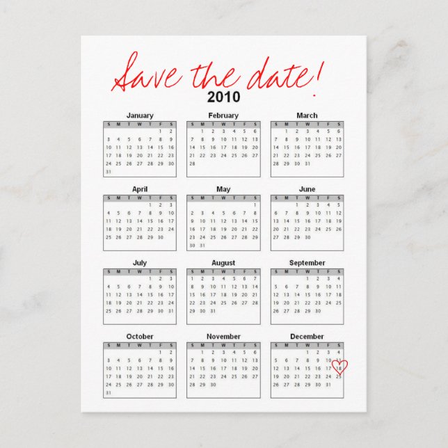 Carte Postale Faire-part Annonce de sauvegarde de la date du calendrier 201 (Devant)