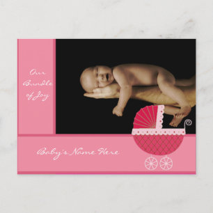 Carte Postale Faire-part Annonce Naissance Bébé Fille - Poussette Bébé Rose