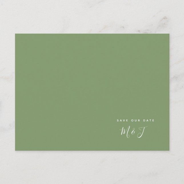 Carte Postale Faire-part Annonce Simple de Mariage Vert Save the Date (Devant)