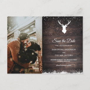 Carte Postale Faire-part Annonce vintage hiver Simple Deer & Snowflaks
