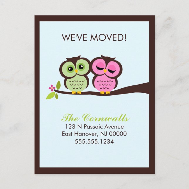 Carte Postale Faire-part Annonces de déménagement de hiboux charmants (Devant)