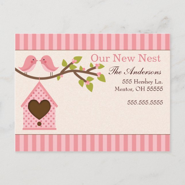 Carte Postale Faire-part Annonces de déménagement d'oiseaux d'amour (Devant)