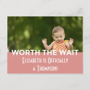 Carte Postale Faire-part Annonces modernes lumineuses roses d'adoption de