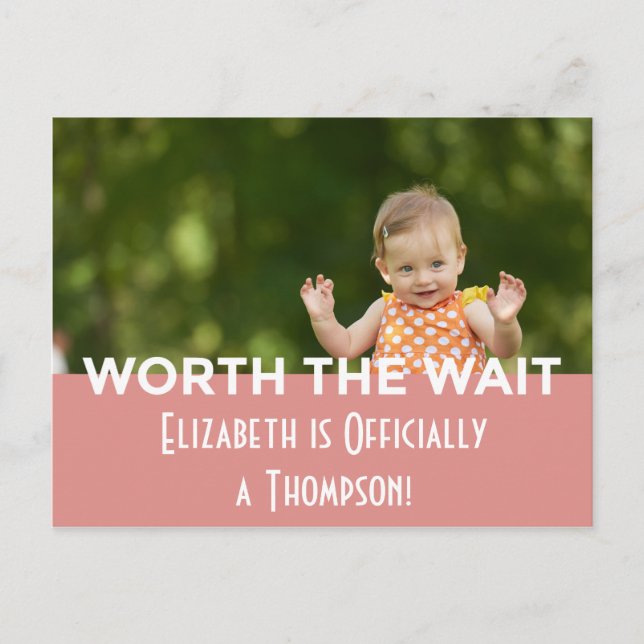 Carte Postale Faire-part Annonces modernes lumineuses roses d'adoption de (Devant)