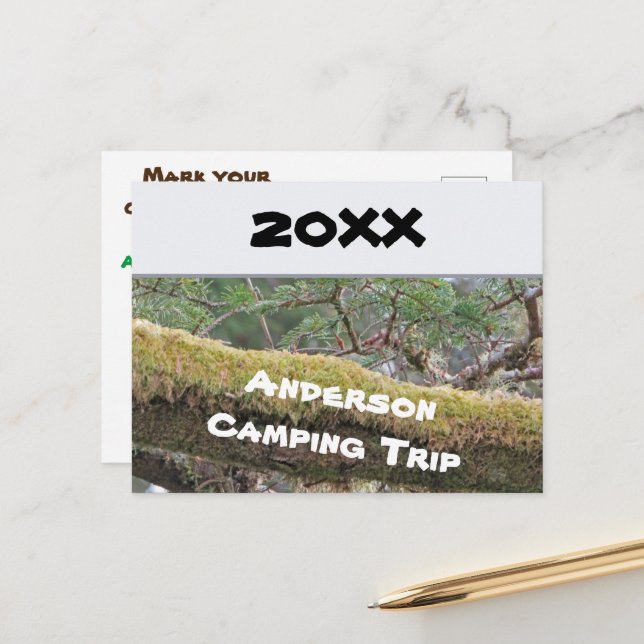 Carte Postale Faire-part annuel de vacances en camping familial (Devant/Arrière en situation)