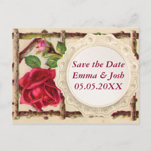 Carte Postale Faire-part Antique victorienne vintage ancienne rose rustique