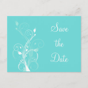 Carte Postale Faire-part Aqua Blue et White Floral Enregistrer la date Cart