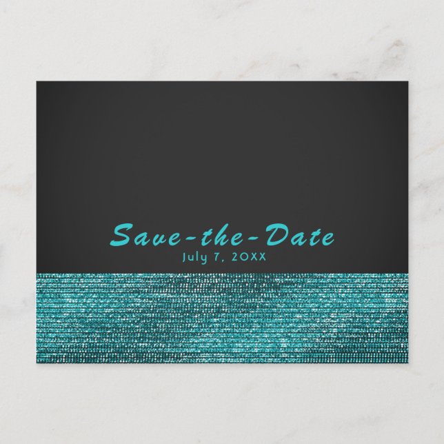 Carte Postale Faire-part Aqua Blue & Grey Modern Glam Sequins Enregistrer l (Devant)