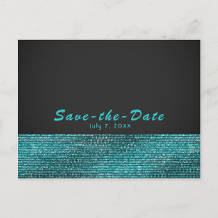 Carte Postale Faire-part Aqua Blue & Grey Modern Glam Sequins Enregistrez l
