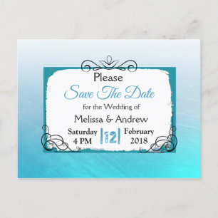 Carte Postale Faire-part Aqua Blue Mandala Wedding Enregistrer la date