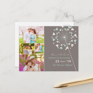 Carte Postale Faire-part Aqua Pissenlits Love Hearts 4 Photo Enregistrer La