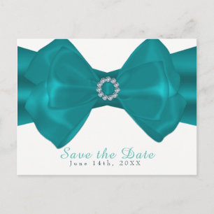 Carte Postale Faire-part Aqua Ribbon & Diamonds Elegant Glam Enregistrer la