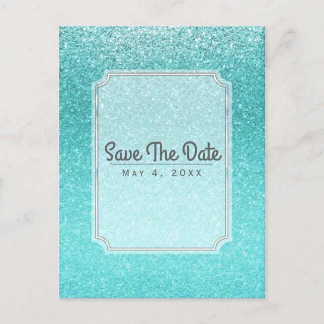 Carte Postale Faire-part Aqua Sea Blue Parties scintillant Sparkle Party En (Devant)