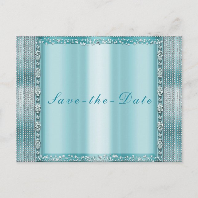 Carte Postale Faire-part Aqua Turquoise Bleu Argent Diamant Bling Enregistr (Devant)
