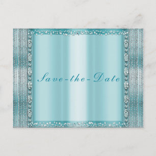 Carte Postale Faire-part Aqua Turquoise Blue Silver Diamond Bling Enregistr