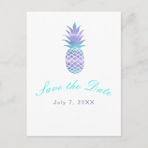 Carte Postale Faire-part Aqua Turquoise violet ananas Tropical Enregistrer