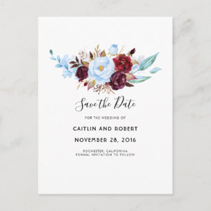 Carte Postale Faire-part Aquarelle bleu et rouge floral rouge Dusty Enregis
