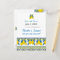 Aquarelle bleu jaune citron Mariage méditerranéen