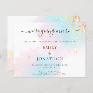 Carte Postale Faire-part Aquarelle bleu rose Micro Mariage Enregistrer la d