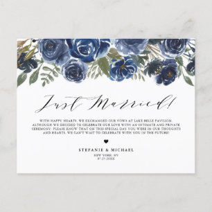 Carte Postale Faire-part Aquarelle bleue Rose Floral juste marié Mariage