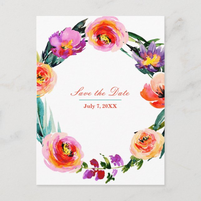Carte Postale Faire-part Aquarelle brillante Grave Florale Wreath Enregistr (Devant)