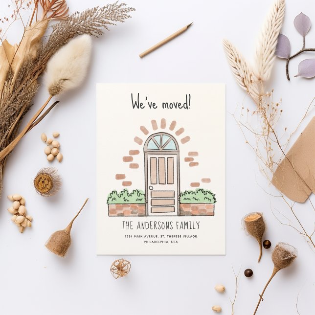 Carte Postale Faire-part Aquarelle Brown porte Joueuse Nous avons déménagé (Créateur téléchargé)