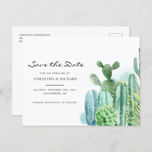 Carte Postale Faire-part Aquarelle Cactus Mariage botanique Enregistrer la 