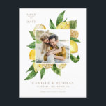 Carte Postale Faire-part Aquarelle Citron Cadre Photo Botanique<br><div class="desc">Annoncez votre date de mariage avec cette personnalisable enregistrer la date carte postale. Il est doté d'un cadre de citron aquarelle. Personnalisez ce citron enregistrer la carte postale de date en ajoutant vos détails. Cette photo enregistrer la date annonce est parfait pour les mariages d'été et botanique.</div>