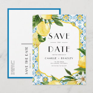 Carte Postale Faire-part Aquarelle Citron et Carreau Marocain Save the Date