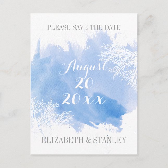 Carte Postale Faire-part Aquarelle corail récif bleu mariage Enregistrer la (Devant)