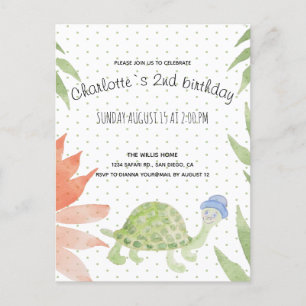 Carte Postale Faire-part Aquarelle de tortue-bébé peinte à la main