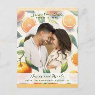 Carte Postale Faire-part Aquarelle Feuilles d'Orange Citron Save the Date