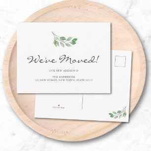 Carte Postale Faire-part Aquarelle Feuilles Nous avons déménagé