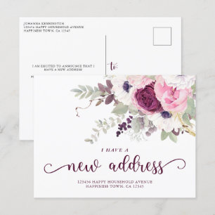 Carte Postale Faire-part Aquarelle Floral J'ai une nouvelle adresse Déménag