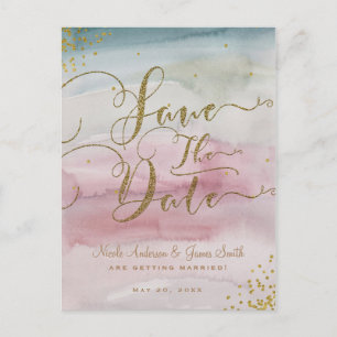 Carte Postale Faire-part Aquarelle Glam moderne or Enregistrer la date