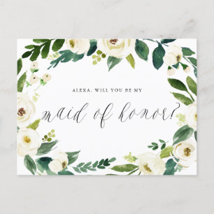 Carte Postale Faire-part Aquarelle Hiver Fleur Wreath Maid of Honor