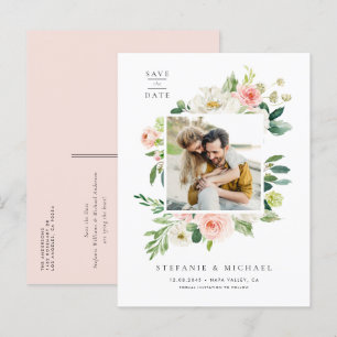 Carte Postale Faire-part Aquarelle Jardin Fleurs Photo Enregistrer la date