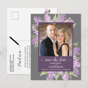 Carte Postale Faire-part Aquarelle Lilacs Mariage Enregistrer la date Photo