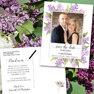 Carte Postale Faire-part Aquarelle Lilacs Mariage Enregistrer la date Photo