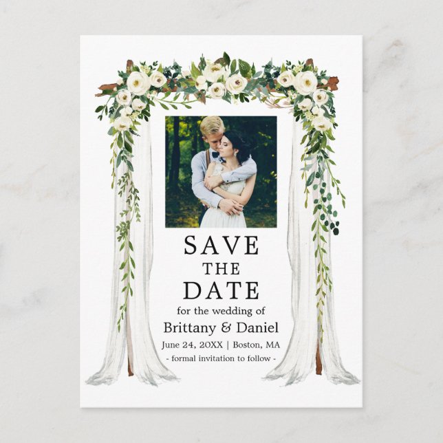 Carte Postale Faire-part Aquarelle mariage à canopée Aquarelle Vert Blanc F (Devant)